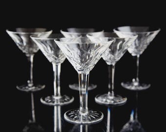 Juego de 6 copas de cóctel Waterford Lismore Martini, cristal vintage firmado.