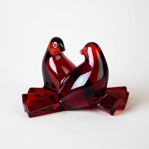 Baccarat Red Love Birds Saint Valentin Doves Figurine Paperweight Vintage Signed