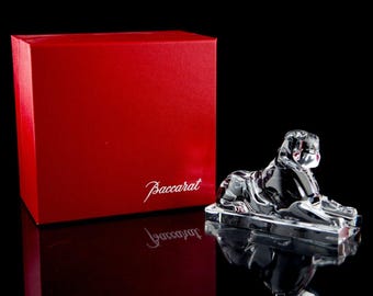 Baccarat Sphinx Figurina Fermacarte Cristallo Trasparente Vintage Francia Firmato