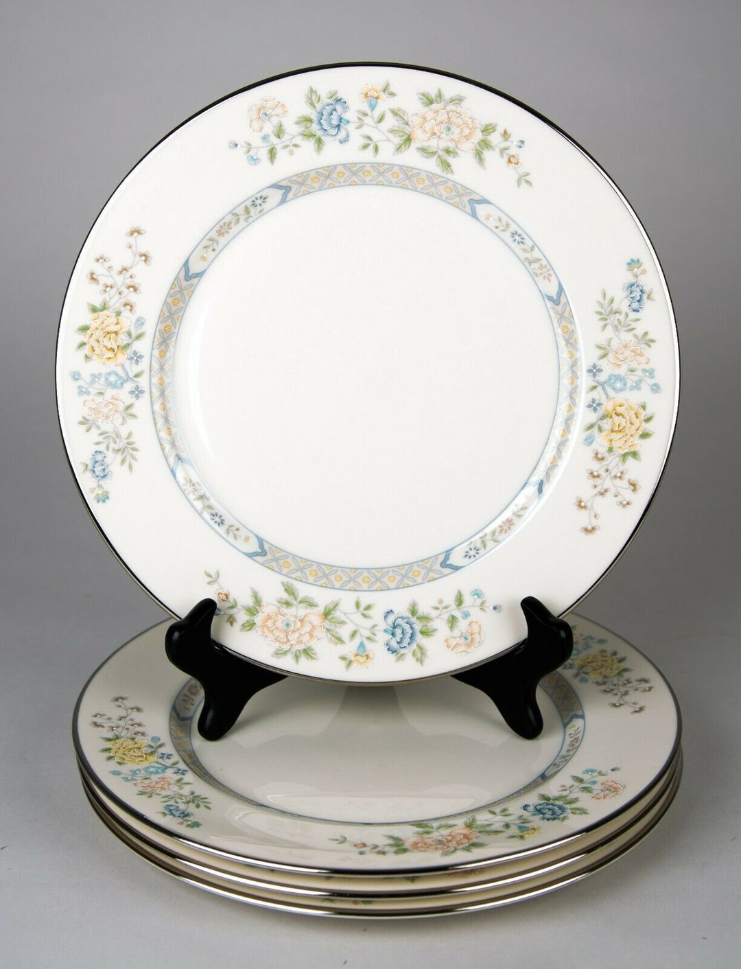 Gorham Cherrywood Dinner Plates Set of 4 Vintage Fine China Platinum