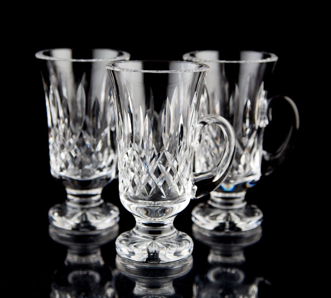Waterford Lismore Irish Coffee Mugs Set of 3 Elegant Vintage Crystal