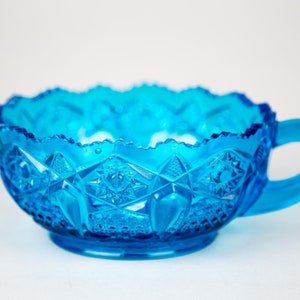 Smith #317 Vintage Blue Pattern Glass Handled Nappy Dish