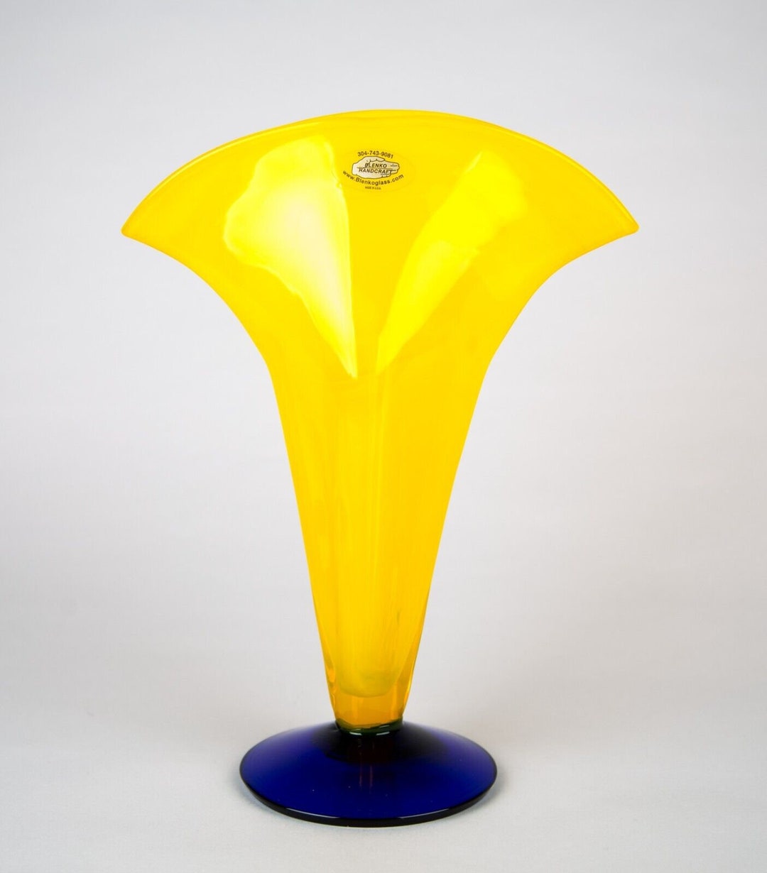 Blenko Hand Blown Art Glass Fan Vase Large 12.5 Yellow & Etsy