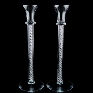 Vintage Air Twist Stem Glass Candlesticks Set of 2 Tall 12&quot;