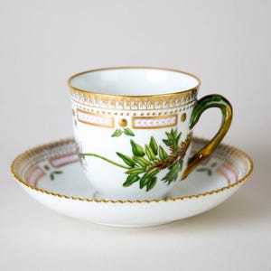 Royal Copenhagen Flora Danica Cup & Saucer #3597 Dryas Integrifolia Vahl. Vintage Porcelain Denmark