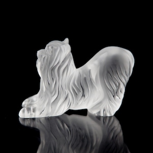 Lalique Yorkshire Terrier Dog Yorkie Kneeling Figurine Crystal France Signed