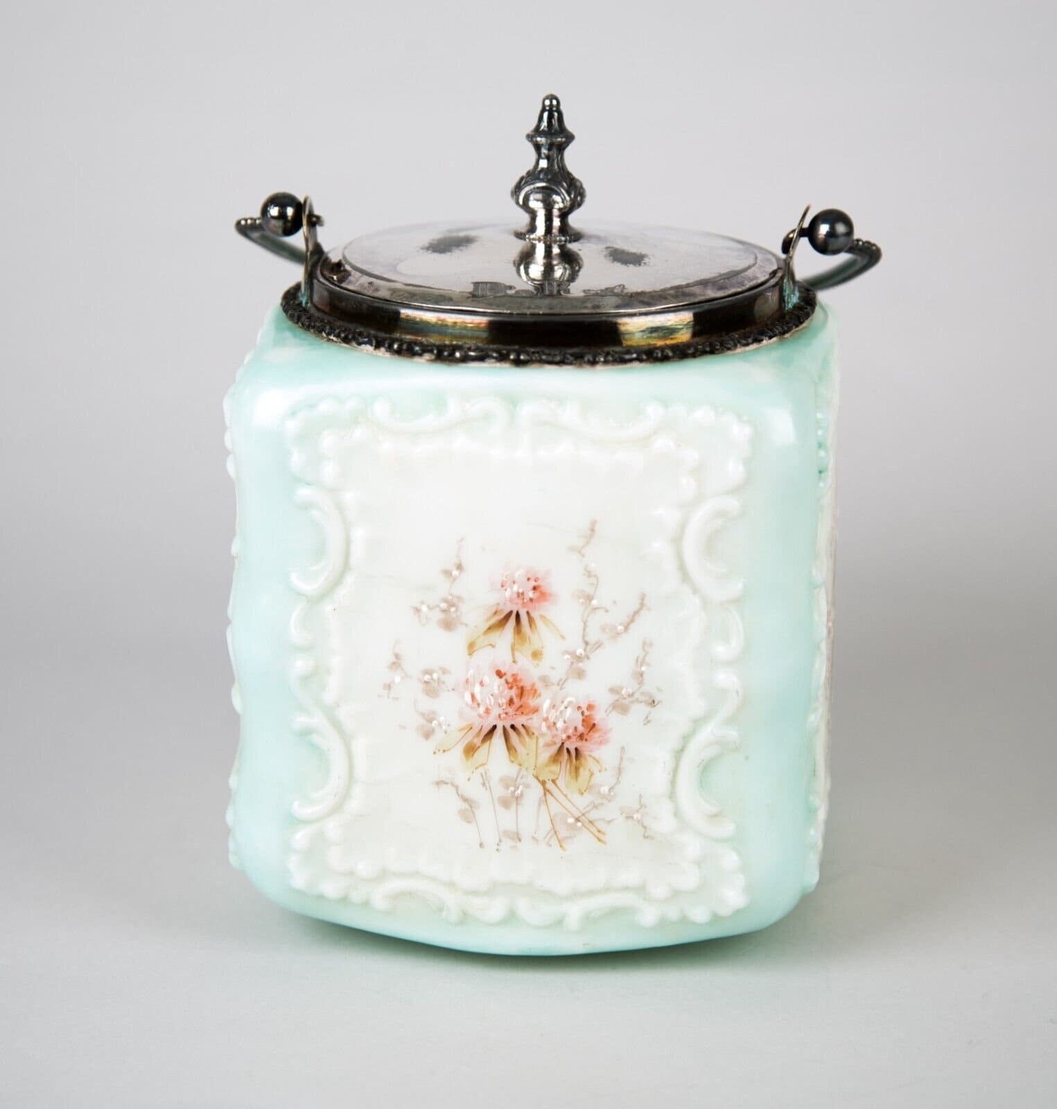 CF Monroe Wave Crest Cracker Jar Biscuit Barrel Hand Painted Antique Glass