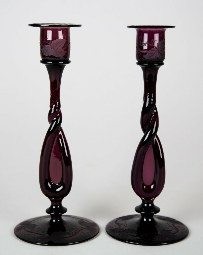 Pairpoint Amethyst Purple Engraved Vine LARGE VINTAGE 8 AMETHYST PURPLE GLASS