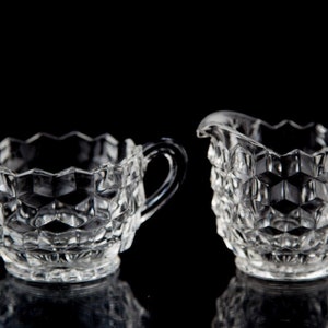 Fostoria American Clear Mini Creamer and Mini Open Sugar Bowl Vintage Glass
