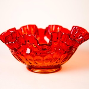 Fenton Thumbprint Colonial Orange Round Crimped Bowl Vintage Glass