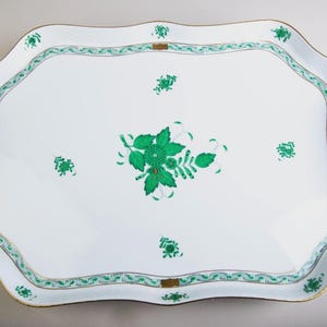 Herend Chinese Bouquet Green Large Handled Rectangular Serving Platter Tray #426