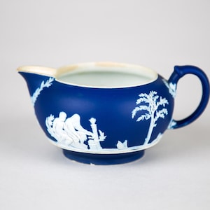 Antique Wedgwood Dark Blue Jasperware Creamer Milk Jug England c. 1890&#39;s