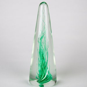 Murano Art Glass Green White Spiral Control Bubble Cone Sculpture Paperweight 9&quot;