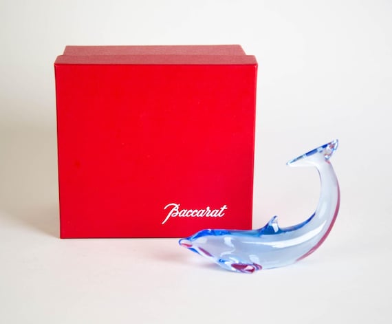 Baccarat Dauphin Blue Dolphin Swimming Figurine Vintage Crystal