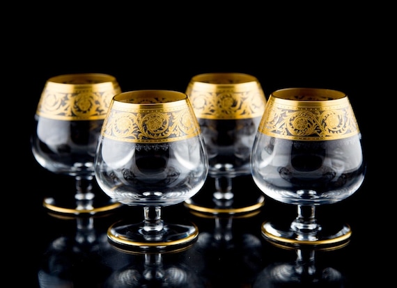 Vintage Old Fashion Austrian Glass Brandy Snifter Set of 4