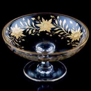 Antique Moser Czech Bohemian Intaglio Cut Crystal Gold Small Footed Compote Dish