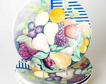 France Gien La Ronde Des Fruits Porcelain Large Cake Plate Platter