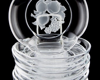 Hoya Pomona Engraved Fruit Crystal Bowls Set of 8 Tokyo Japan