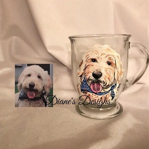 Custom Hand Painted Pet Portrait (Dog, Cat, Horse, etc.) on a Wine Glass, Pint Glass or Glass Coffee Mug