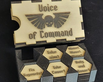 Guard Order token set | 10th edition | Voice of Command ability tokens | Custom Wargaming tokens with case and organizer | 40k Tokens