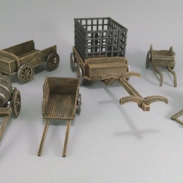 Cart and Wagon Set | Tabletop Terrain | D&D | Miniature | Scatter | Vehicles | RPG | Mini | Figurines | 32mm | 28mm | 2023