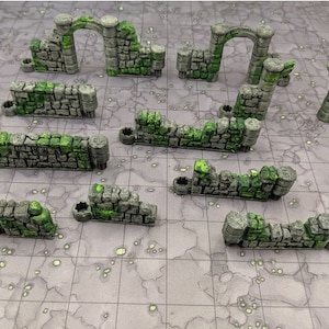 Dungeon Sticks Ruined Stone Wall Painted Set 30pc Tabletop Terrain  Miniature Wargaming DnD Tiles Dungeon Tiles for DnD miniatures Terrain