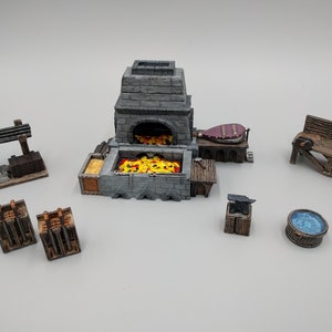 Blacksmith Forge Set | Tabletop Terrain | D&D | Pathfinder | Scatter | Vehicles | RPG | Mini | Figurines | EC3D | 32mm | 28mm