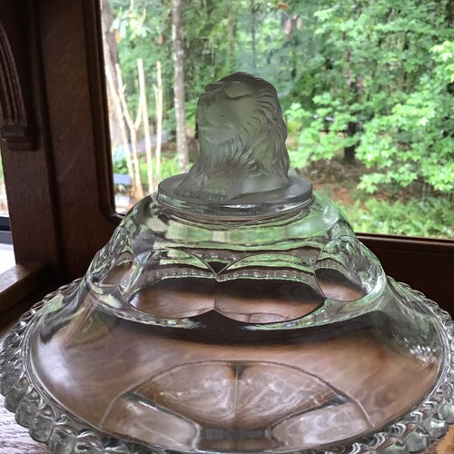 Frosted Lion Head Covered Compote by popular Gillinder & Sons