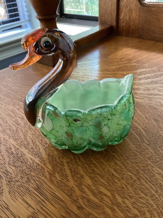 Cased and Blown Art Glass Duck Planter Etsy