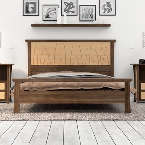 Bed Frame King Size Walnut, Headboard, Queen, Full, Modern Scandinavian, Twin, California King, Maple, Inlay Prairie image 2