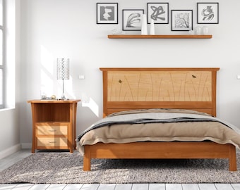 Bed Frame Handmade In Cherry and Maple With Butterfly Inlay, "Butterfly Bed"