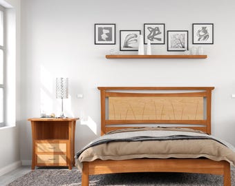 Solid Wood Coastal Bed Frame with Slatted Headboard – Handmade Platform Bed in Full, Queen, or King Size &quot;Seaside Bed&quot;