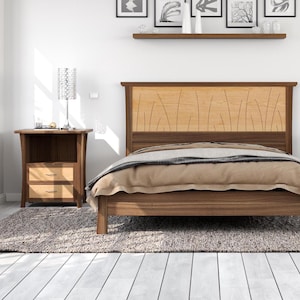 Bed Frame King Size Walnut, Headboard, Queen, Full, Modern Scandinavian, Twin, California King, Maple, Inlay &quot;Prairie&quot;