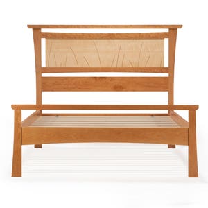 Bed Frame King Size, Headboard, Scandinavian, Danish Modern, Shaker, Asian, Cherry, Curly Maple, Queen, Full, Twin, Inlay, Curves, Seaside zdjęcie 2