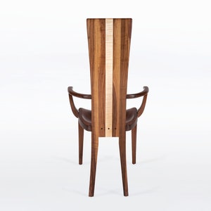 Wood Dining Chair With Arms In Solid Walnut and Curly Maple - &quot;Gazelle High Back&quot; With Arms