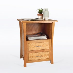 Nightstand With Drawers, Cherry, Laptop Notebook Space, Scandinavian, Danish Modern, Asian, Quilted Maple, Bedside Table, "Rushes"