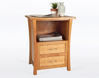 Nightstand With Drawers, Cherry, Laptop Notebook Space, Scandinavian, Danish Modern, Asian, Quilted Maple, Bedside Table, "Rushes"