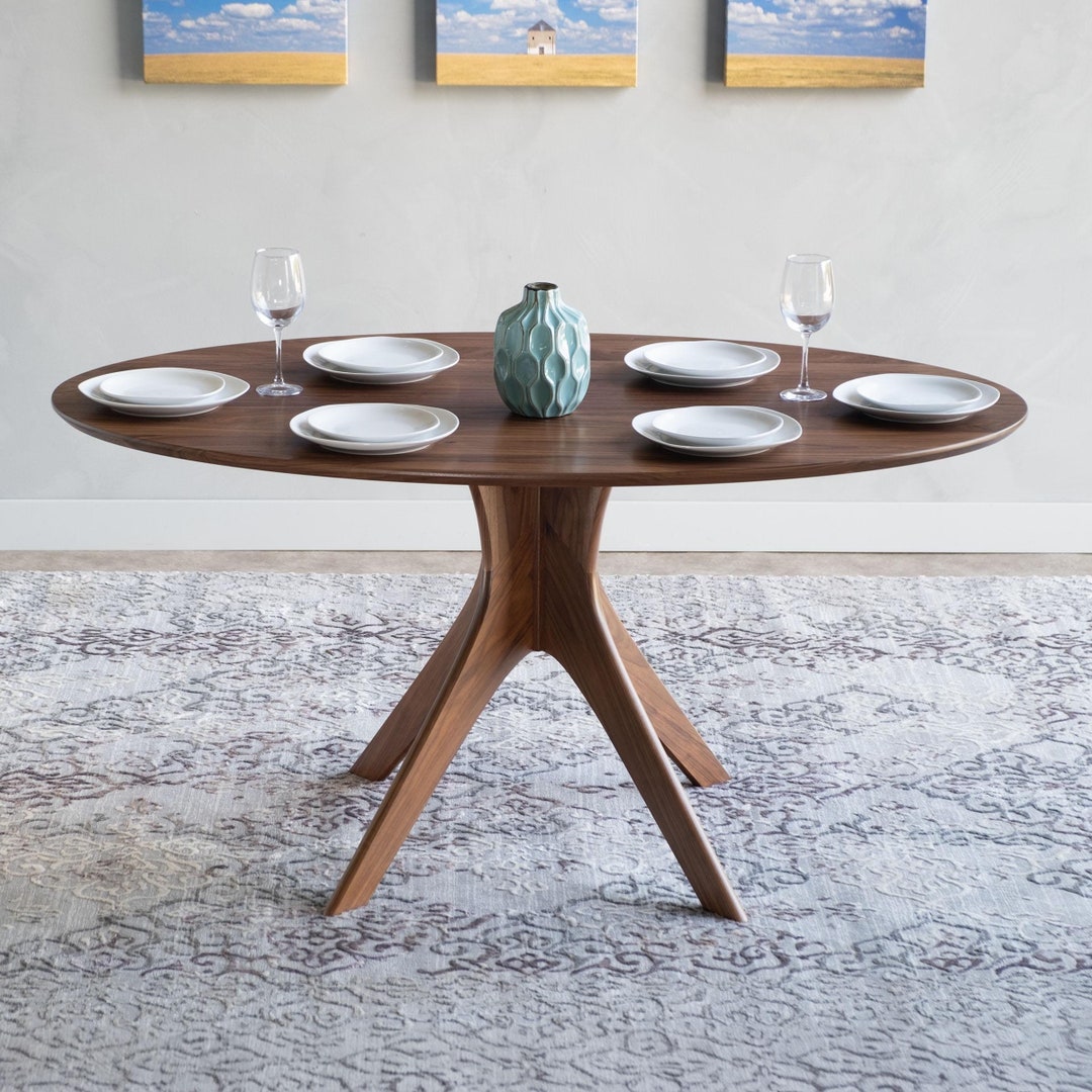 Oval Dining Table, Handmade With Midcentury Modern Walnut Pedestal Base ...