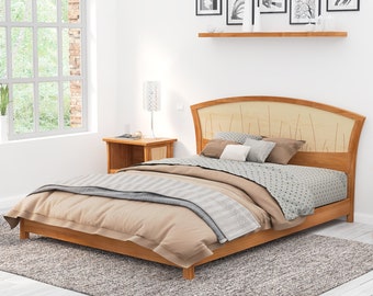 Platform Bed Frame in Cherry and Maple Wood, Made In All Sizes "River Rushes Platform"