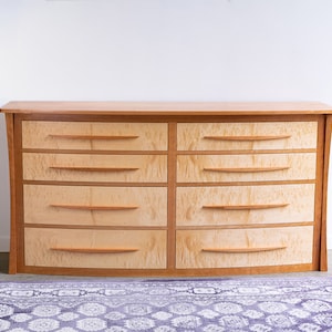 Curved Solid Wood Dresser for Bedroom in Cherry and Curly Maple Savanna image 2