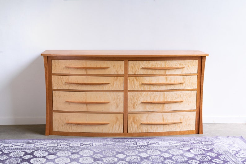 Curved Solid Wood Dresser for Bedroom in Cherry and Curly Maple Savanna image 2