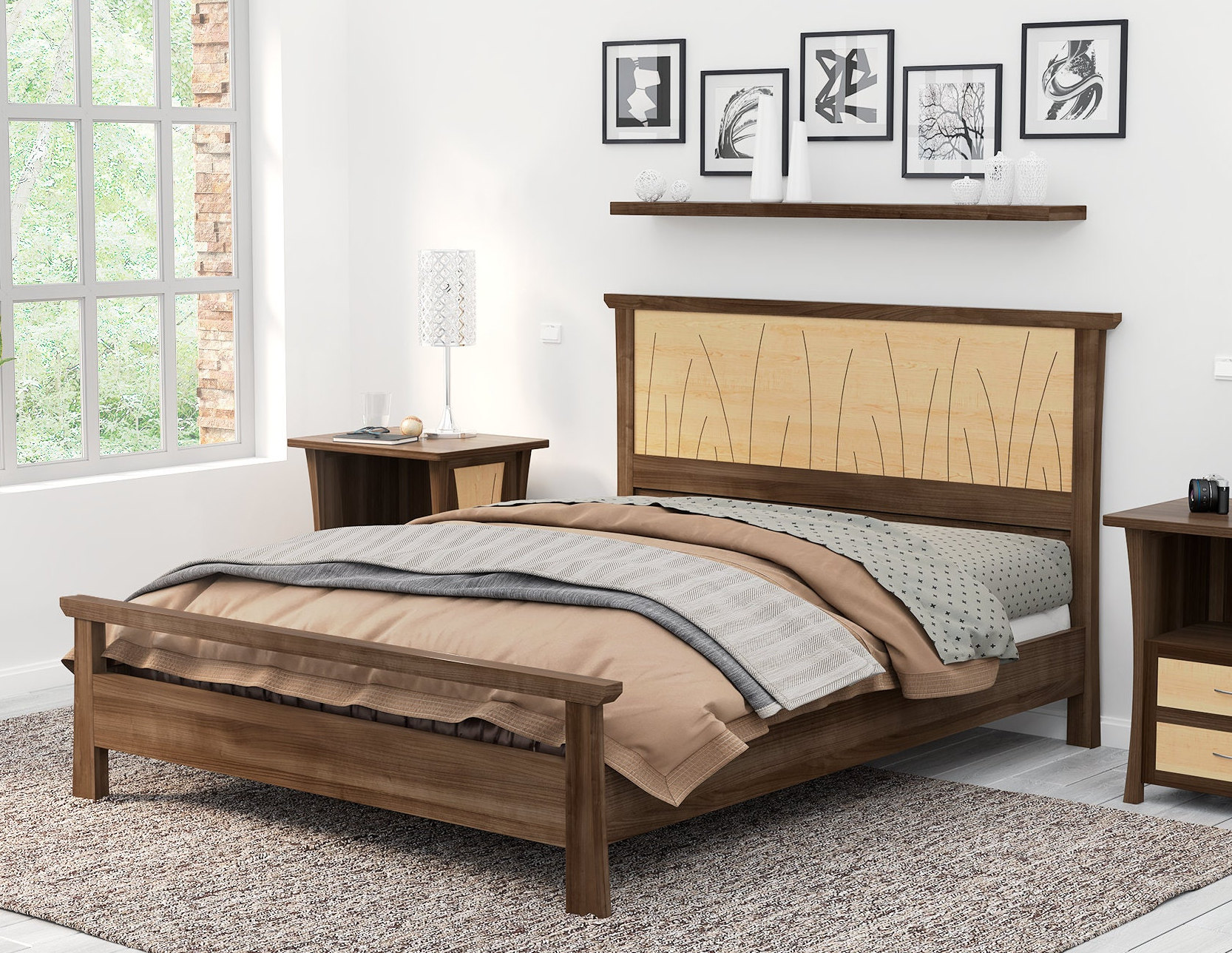 King Size Bed with Headboard Storage In English Oak Light