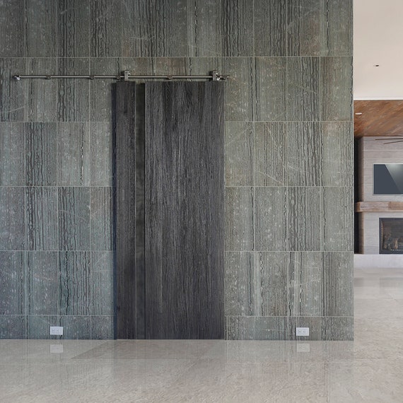 Barn Door Gray Textured Sliding Door Modern Wood And Steel Etsy