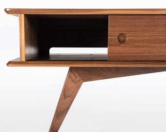 Modern TV Console, Mid Century Modern Style in Solid Walnut "Montecito"