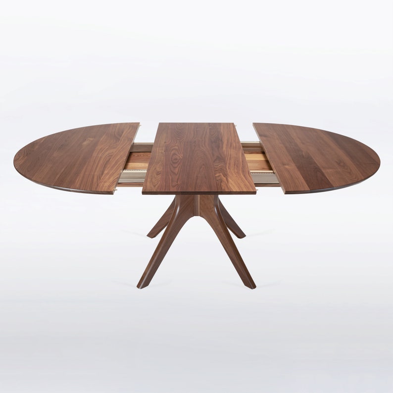 Round Extension Table With Pedestal Base Handmade In Solid Walnut Wood Kapok image 4