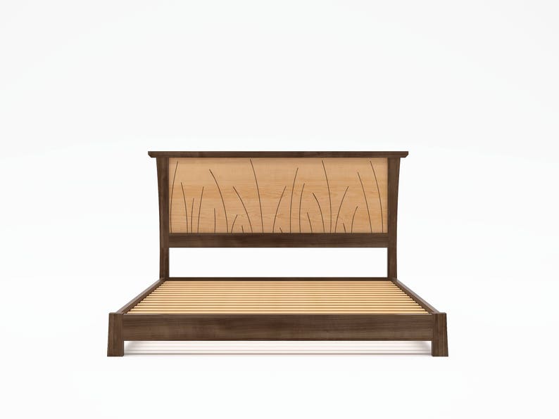 Wood Bed Frame Handmade in Walnut and Maple Without Footboard Prairie Platform Bed image 2
