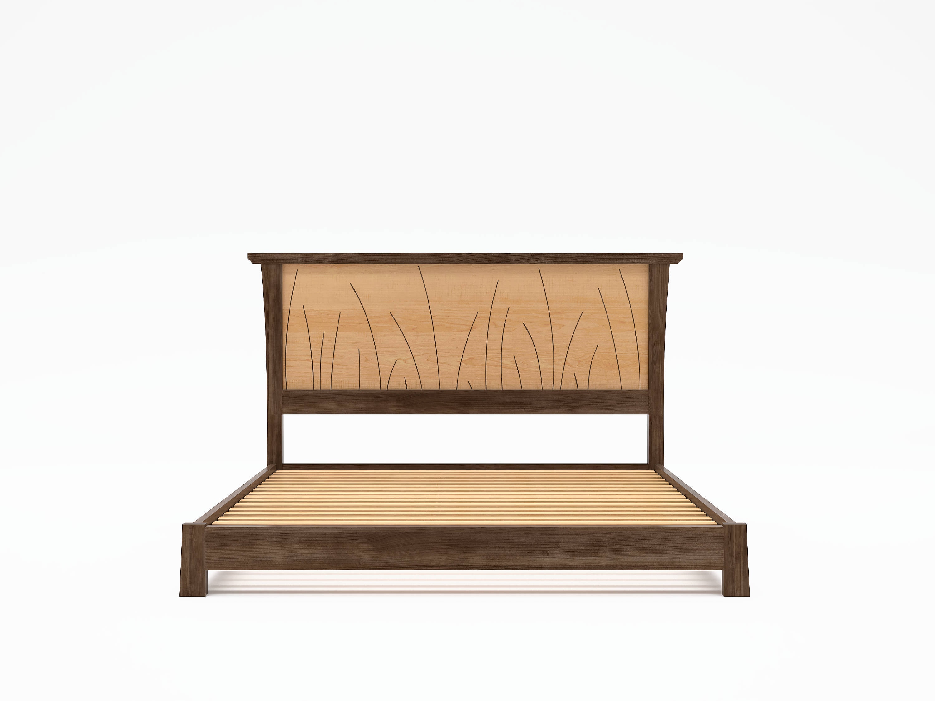 Wood Bed Frame Handmade in Walnut and Maple Without Footboard Etsy