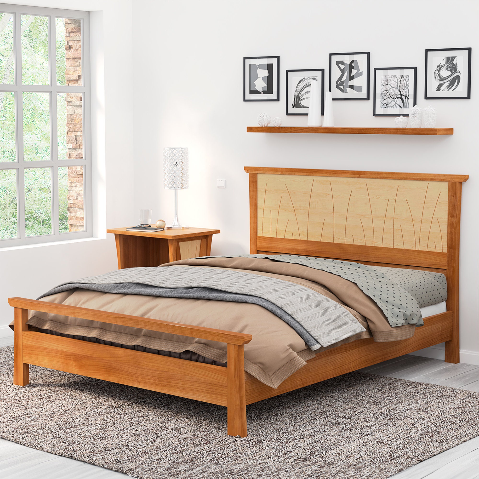 Queen size maple bed frame with live edge headboard by Rosehammer