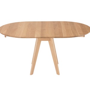 Extension Table Round Expanding Table Handmade in Solid Oak, Opens to Oval Shape With Leaf image 2