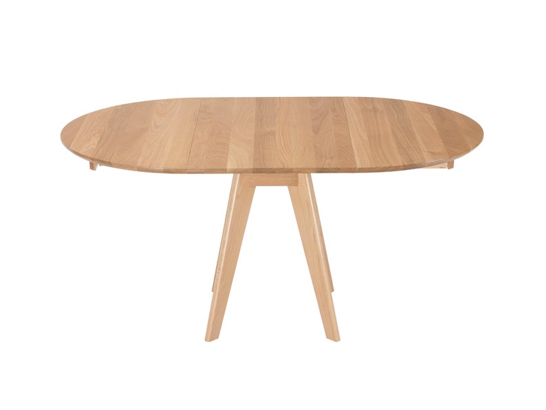 Extension Table Round Expanding Table Handmade in Solid Oak, Opens to Oval Shape With Leaf image 2